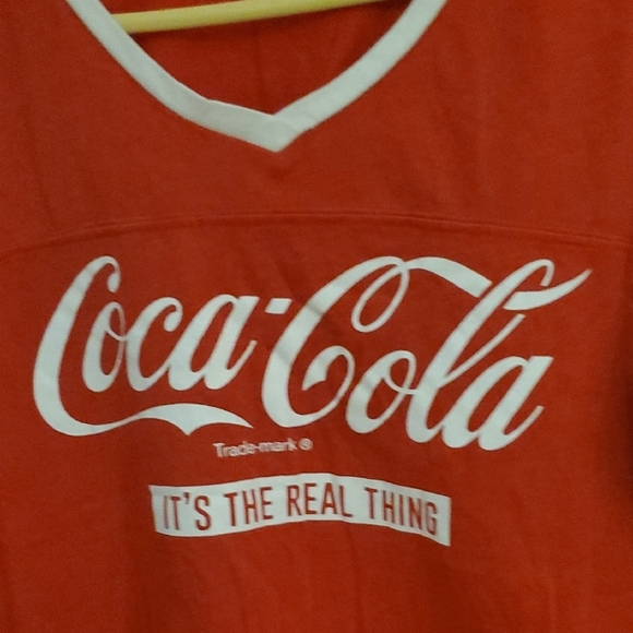 Coca-Cola Red V-Neck Tee with White Accents - Picture 3 of 4